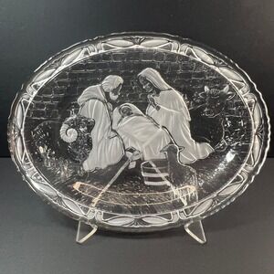 Mikasa Celebrations Nativity Plaque Frosted Glass Oval Plate 9.375" Germany 2011